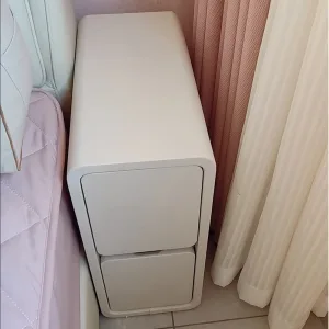 Solid Wood Bedside Table with 2 Drawers No-Leg Design Small Nightstand for Bedroom Minimalist Narrow Storage Cabinet