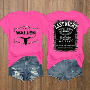 Wallen Last Night Women's Tee - Country Music Graphic, Casual Pink Top