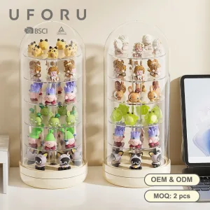 UFORU Transparent large capacity mini hand office blind box display box with cover multi-layer rotating desktop shelf