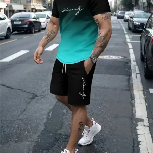 2025 new summer men's sportswear, men's loose fashion clothing, 3D printed T-shirt shorts, men's simple clothing fashion set, li