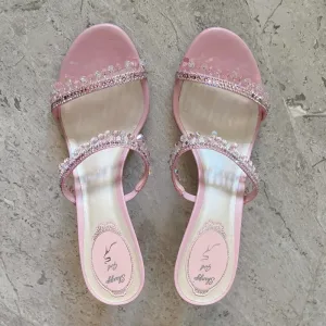 2025 Summer New Sexy Women Sandals Thin Heel Rhinestone High Heels Open Toe Backless Slippers Fairy Style