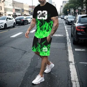 Men's T-shirt set summer fashion creative 3D printed pattern size 23 printed shorts short sleeved combination casual two-piece s