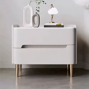 Modern Nightstand Furniture Bedside Table with Drawer Glossy Marble Top Gold Metal Legs Faux Leather Luxury Bedroom Furniture
