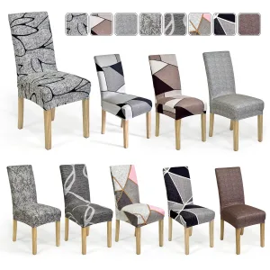 4/6pcs Printed High Back Chair Cover, Modern Style, Polyester, High Stretch, Dustproof, All-Season, Removable and Washable