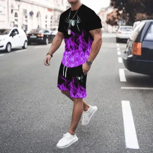 Men 2Pcs Sets Summer 3D Print Casual Gradient Suit Shirt Shorts Streetwear Shirt Holiday Two Piece Suit