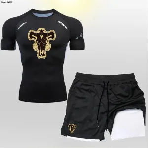 New Gym Shorts Men Double-Deck Workout 2 In 1 Quick Dry Compression T Shirt Suit Outdoors Running Tracksuit Jogging