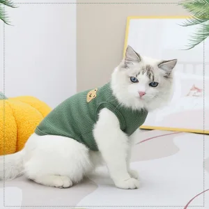 Pet Cat Clothes Bear Print Vest Puppy Kitten Crew Neck Sleeveless T-shirt Spring Summer Casual Clothing for Small Medium Dogs
