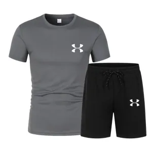 2024 New Trendy Business Summer Men's Sports Set Casual Fitness Jogging Basketball Fashion Short Sleeve T-shirt + Shorts 2 Sets