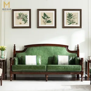 Back European Living Room Sofas Leather Green Italian Wooden Designer Couch Double Luxury Curved Divano Soggiorno Furniture