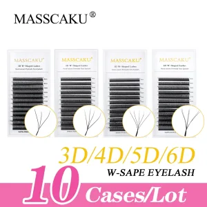 MASSCAKU 10Case Automatic Flowering W Shape Bloom 6D8D Premium Eyelash Extensions Super Comfortable Light Full Dense Volume Fans