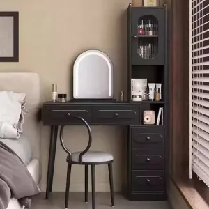 Medieval Girls Woman Dresser Drawers Bedroom Vanity Makeup Table Small Mirror Apartment Integrated Stool Penteadeira Furniture