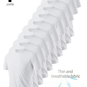 Crew T-Shirt10Pcs White Ultralight Men Quick Dry Breathable Sweat Shirt for Fitness Gym Running Light Plaid Quick Dry Short Slee