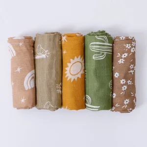 5Pcs/Set Multi-Functional Bamboo Cotton Newborn Muslin Bib Breathable Baby Burp Cloth Soft WashCloth