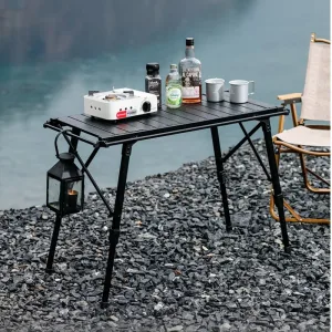Camping folding chicken roll table aluminum alloy adjustable IGT table with stove, picnic barbecue movable table