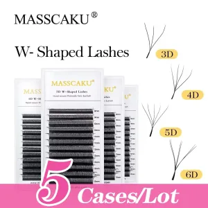 MASSCAKU 5Cases/Lot W Shape Eyelash Extension 3D Handmade Premade Volume Fan Lashes Faux Mink Volume Lashes Natural Makeup