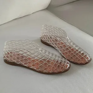 Women's New Flat Sandals with Hollow Transparent Color Mesh Jelly Shoes Woman Daily Walking Flats Plus Size 41 Soft PVC Footwear