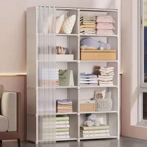 Dustproof Wardrobe Simple Bookshelf Large Capacity Storage Rack Strong Load-bearing Capacity Fabric Wardrobe Household Wardrobe