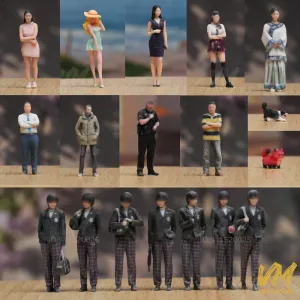 3D Miniature Figures 1/87 1/64 1/43 1/24 1/18 Cheerful Girl Composed Beauty Occupation Man Scene Props Model Doll Car Decor View