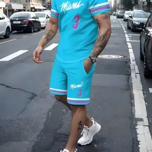 2025 men's summer new casual breathable short sleeved T-shirt shorts set casual sports set two-piece set