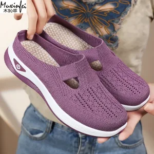 Women's Summer Slippers Versatile Casual Shoes Breathable Toe Cap Slippers Lazy Mesh Soft Sole Single Cheap Shoes Clearance