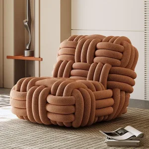 Nordic Knit Accent Chair, Handwoven Chenille Lounge Chair with High-Resilience Foam, Modern Minimalist Design for Living Room