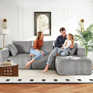118" Compressed Sofa for Living Room L Shaped Boneless Couch, Modular Sectional Sofa, Sofa Bed Memory Foam Couches with Chaise