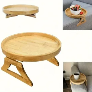 2025 Sofa Armrest Tray – Foldable Wooden Clip-On Couch Arm Table for Drinks, Phone, Breakfast & More