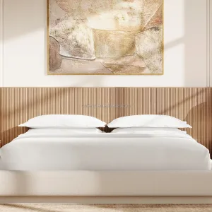 # Luxury King Size Bed Classic Side Curved Headboard Extended Panel With Fabric Base Nightstand Set