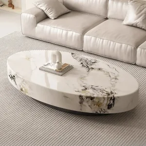 Oval Marble Coffee Table Italian Minimalist Premium Marble Top 360 Rounded Edges Black Titanium Steel Base Anti Rust Smooth Dura