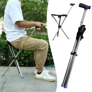 Outdoor Foldable Crutch Chair Elderly Walking Aid Crutch Stool Wholesale Lightweight Mountaineering Cane Walking Stick Stool