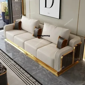 Modern Luxury Leather with Wooden Sofa Set, Fashion 2/3/4 Seater Sofa, Leather Couch for Living Room Accept Customzied Color