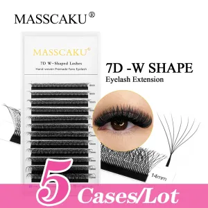 New MASSCAKU 5cases/lot W Shape Eyelash Extensions 3D-8D Premade Volume Fans WW Style False Eyelashes Natural Private Label