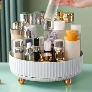1pc 360° Rotating Makeup Perfume Organizer, 1pc Large Capacity Vanity Storage Tray, Multifunctional Cosmetic Organizer Round Hol