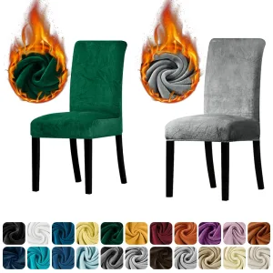 Velvet Plush Chair Cover Dining Room Soft Stretch Chair Covers Color Protector Slipcover Parson Adjustable Chair Covers For Home