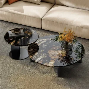 Luxury Stone Coffee Table Living Room Furniture Italian Stone High Hard Wear Resistant Eco Resin Protection Stainless Steel Base