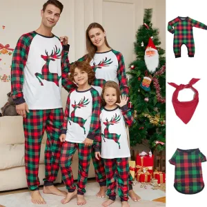 2024 Xmas Family Matching Pajamas Cute Deer Letter Print Adult Kid Baby Family Matching Outfit Christmas Family Pjs Dog Clothes