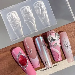 【U】1/3 Pcs 3D Nail Silicone Carving Mold Snake DIY Nail Decoration Art Nail Beauty Charm Silicone Nail Mold Nail Nails Products