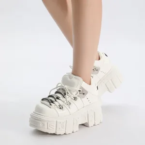 New Punk Women Platform Ankle Boots Female's Rock Round Toe Lace Up Fashion Retro Chunky Shoes Metal Decor Short Boots