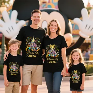 Disney Trip 2026 Mickey Mouse Cotton T Shirts for Family Vacation Matching Outfits Parent Child Mother Father Kids Unisex Tees