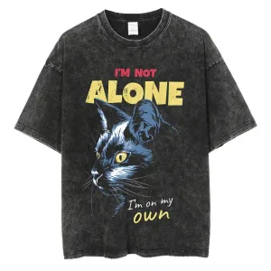 Animal Cat Print Vintage Washed Tshirt Harajuku Streetwear Graphic Y2K T-Shirt Summer Short Sleeve 100% Cotton Hip Hop Tshirt