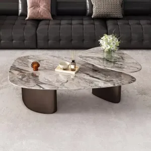 Minimalist Luxury Marble Nesting Coffee Table Custom Patterns Metal Base Rounded Edges Sturdy Stable Flexible Living Room Decor