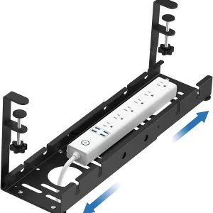 No Drilling Extendable Under Desk Cable Management Metal Cable Tray Under Desk With Clamp Retractable Power Strip Cord Holder
