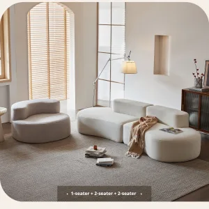 Fabric Sofa, Cashew Shape Compression Couch with High-Resilience Foam, Velvet Upholstery, Non-Deformation, Roll-Pack Design