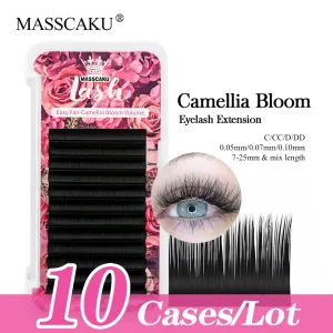 MASSCAKU 10cases/lot Self Fan Flowering Lashes Extensions 100% Handmade Professional One Second Blooming Mega Volume Eyelashes