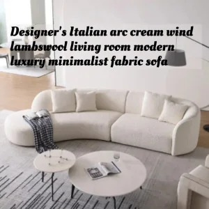 Adults Designer Italian Curved Cream Color Sherpa Fabric Sofa Modern Luxury Minimalist Nordic Living Room Velvet Accent