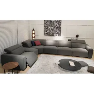 Dual Motors Electric Recliner Sofa – Genuine Leather Power Sofa with Adjustable Headrests, USB Port & Cup Holder – Theater Couch