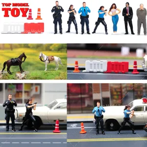 Painted Miniatures 1/64 Scale Police Beauty Old People Horse Scene Figure Doll Accessory Model For Car Vehicles Decorate