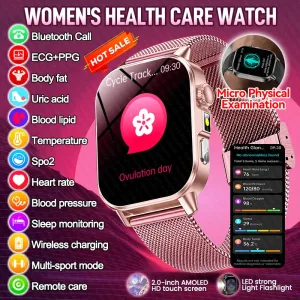 2026 Original Women Health Accurate Diagnosis Smart Watch ECG+HRV BP Blood Oxygen Uric Acid Heart Rate Bluetooth Call Smartwatch